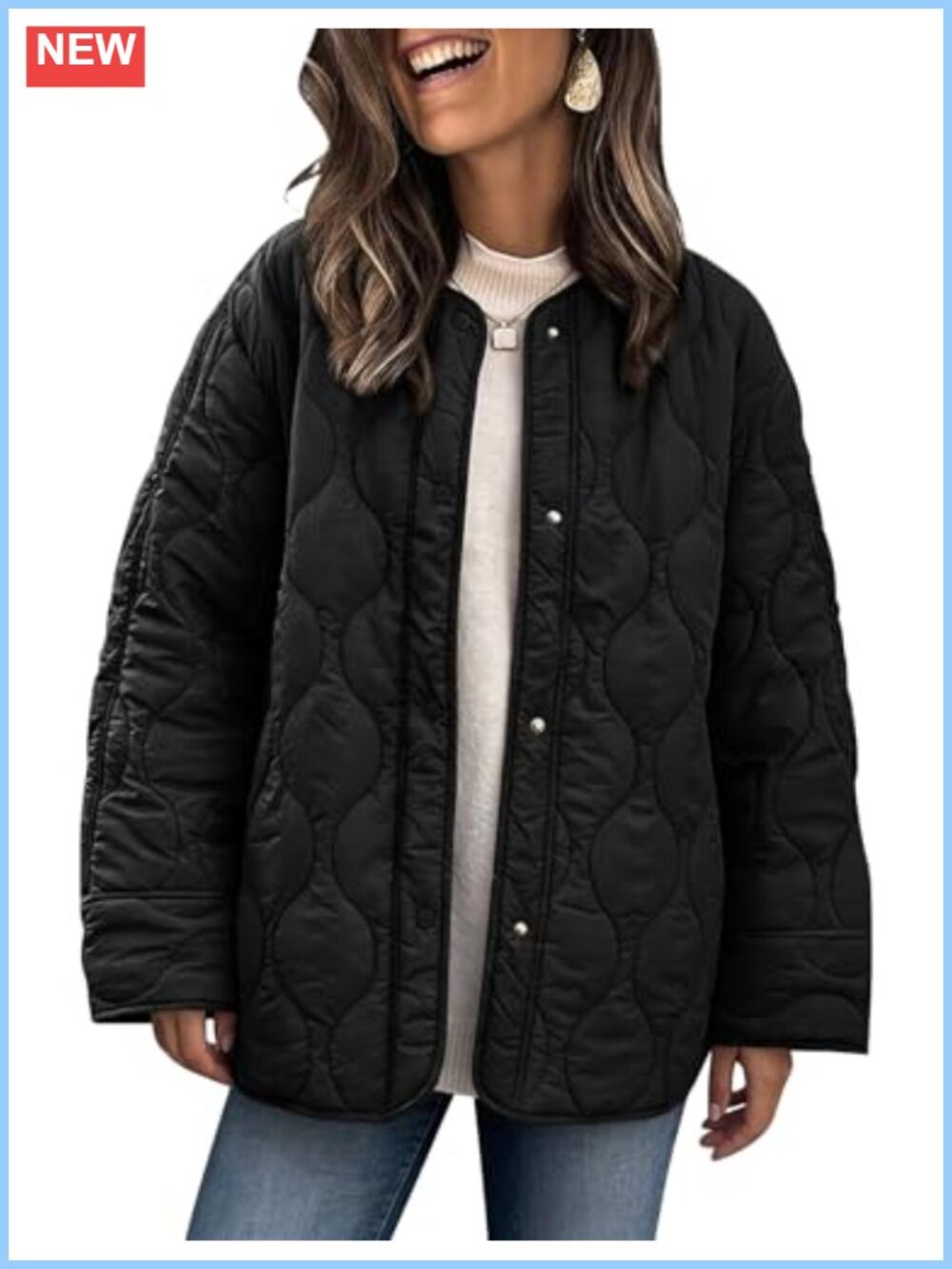 Women's Oversized Quilted Puffer Jacket Lightweight Snap Front Coat